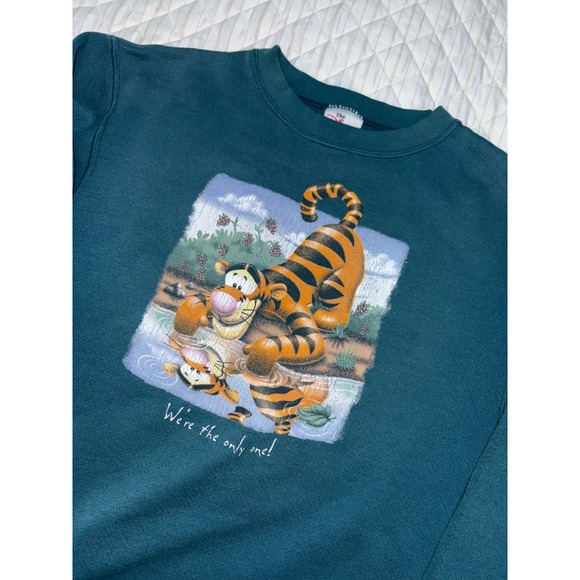Vintage Disney Store Tigger Winnie the Pooh Sweatshirt 90s Teal‎ Crewneck Small - Picture 1 of 8
